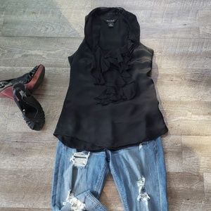 White House Black Market black ruffle neck blouse